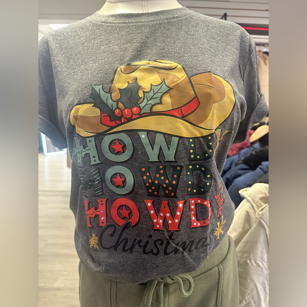 Gray Howdy Howdy Howdy Christmas Graphic T-Shirt